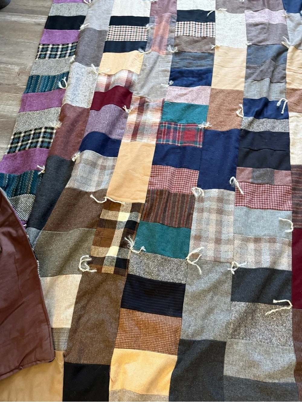 Vintage Wool Patchwork Crazy Quilt Hand Stitched Patchwork King Size 100 x 70
